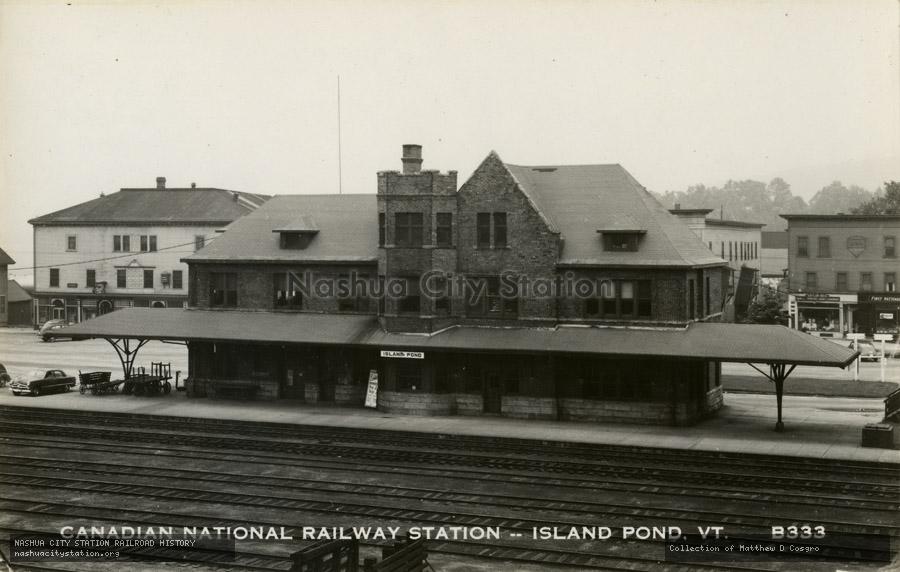 Postcard: Canadian National Railway Station - Island Pond, Vermont